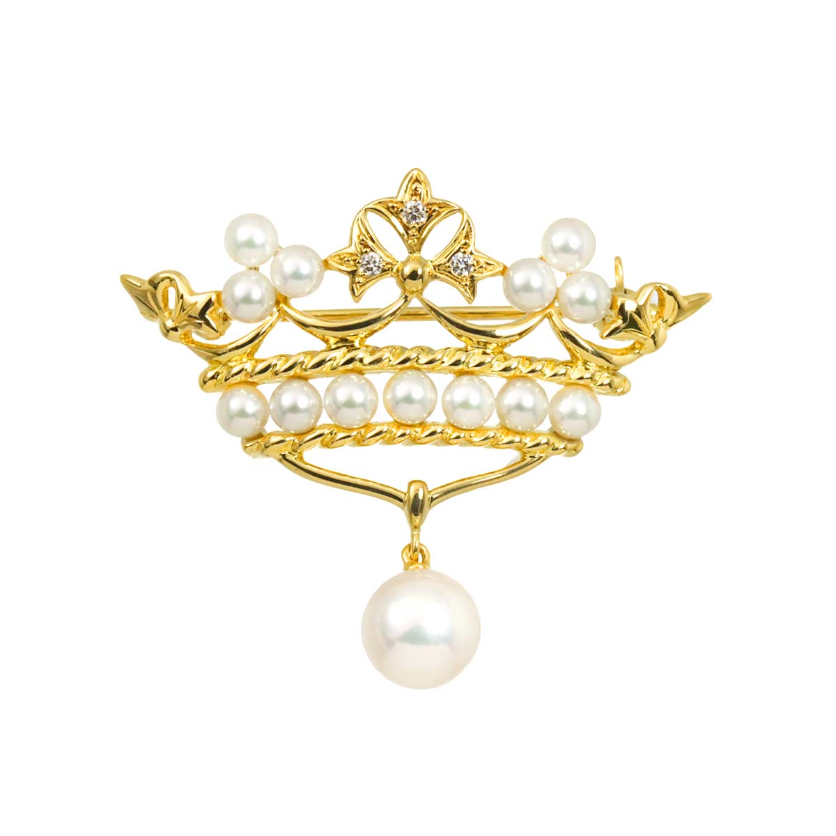 Akoya pearl 7.2-3.2mm Diamond Brooch 18K Yellow Gold 750