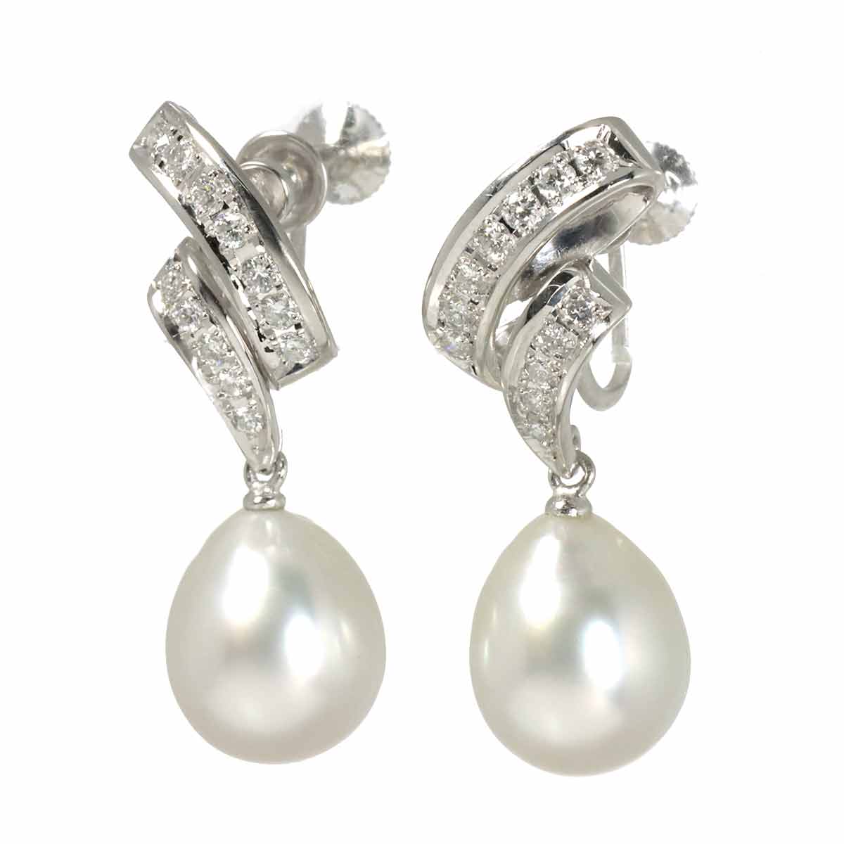 Freshwater pearl Diamond 0.20ct/0.20ct Earrings Pt