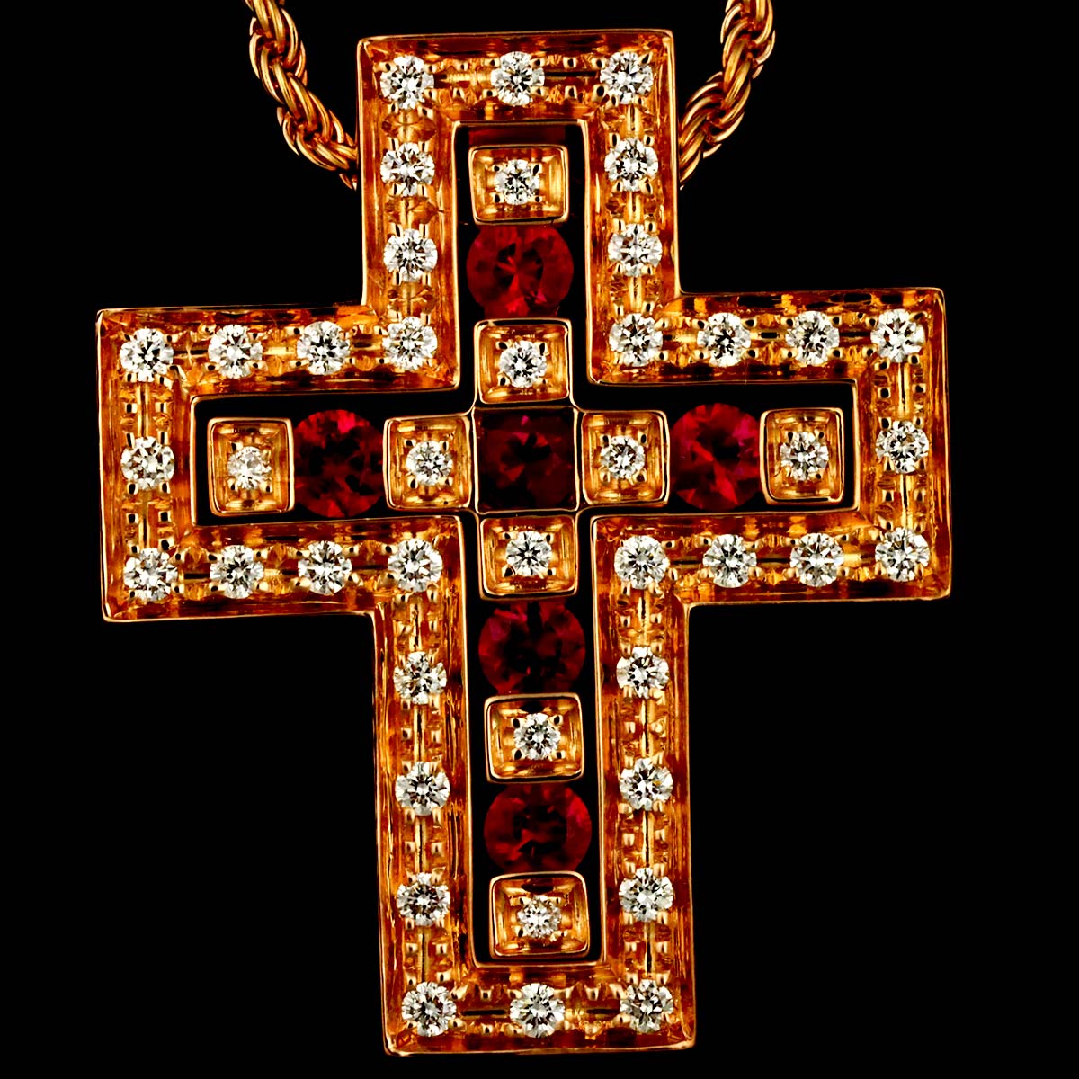 Belle Epoque S Ruby Diamond Cross Necklace 18K PG 750 90319461