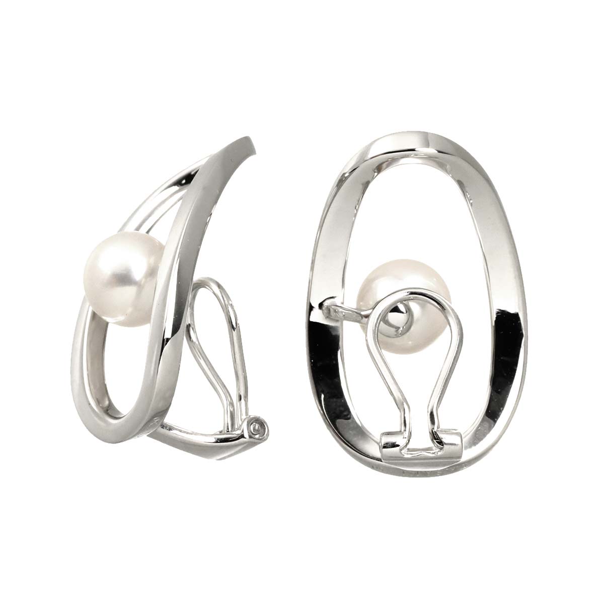 Akoya Pearl 7.2mm Earrings Clip on 18K WG White Gold 750