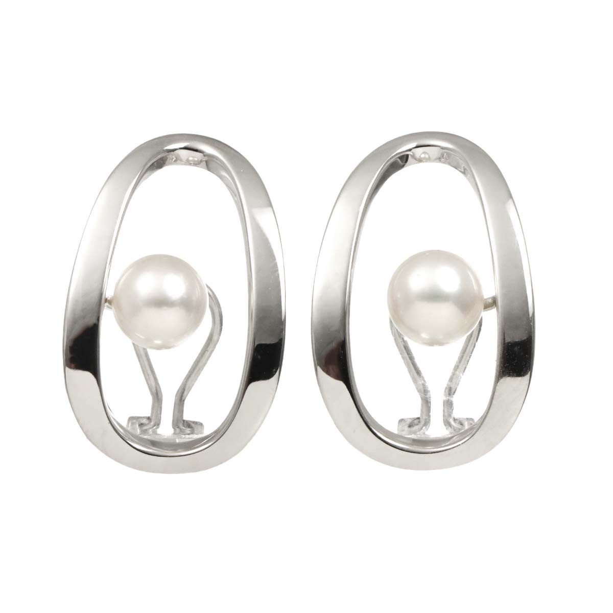 Akoya Pearl 7.2mm Earrings Clip on 18K WG White Gold 750