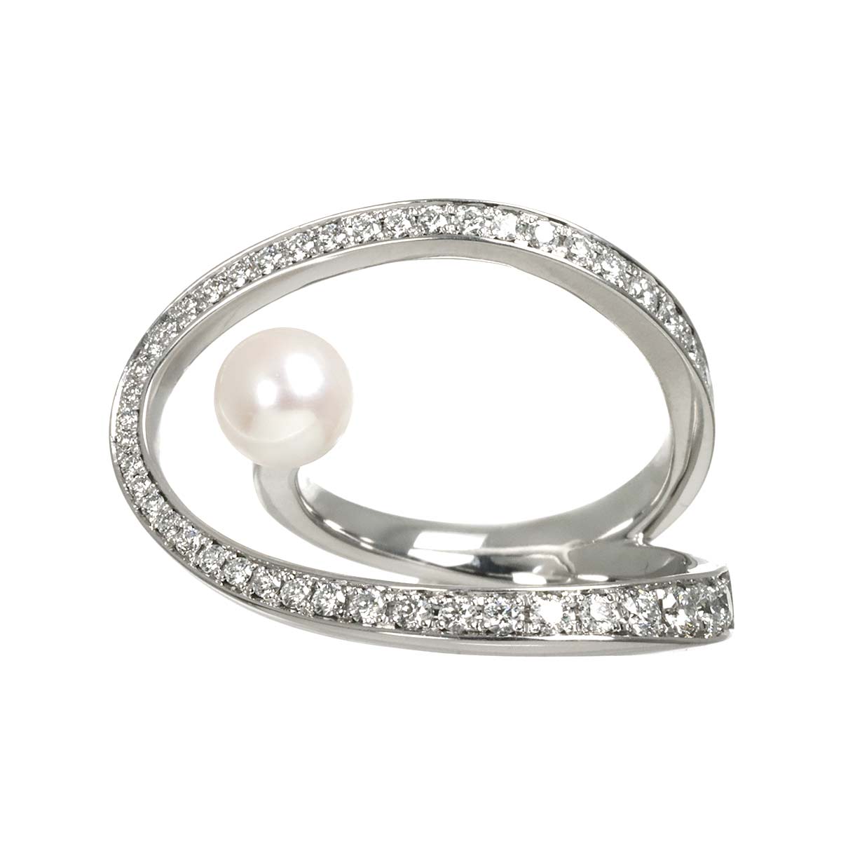 Akoya Pearl 6.3mm Diamond 0.51ct Ring 18K WG 750 size6(US)