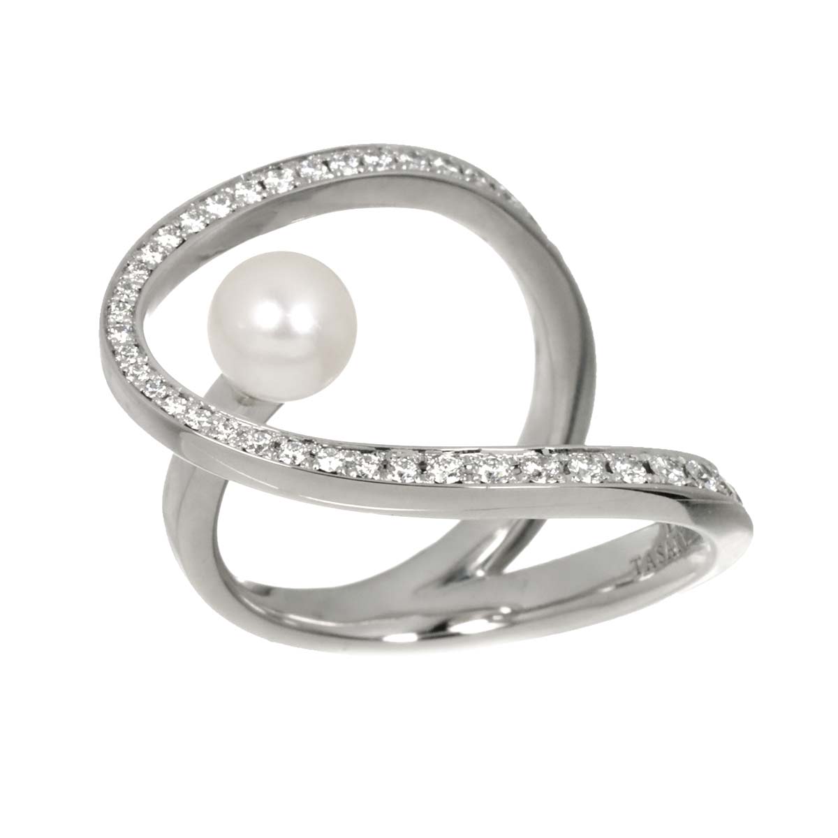Akoya Pearl 6.3mm Diamond 0.51ct Ring 18K WG 750 size6(US)
