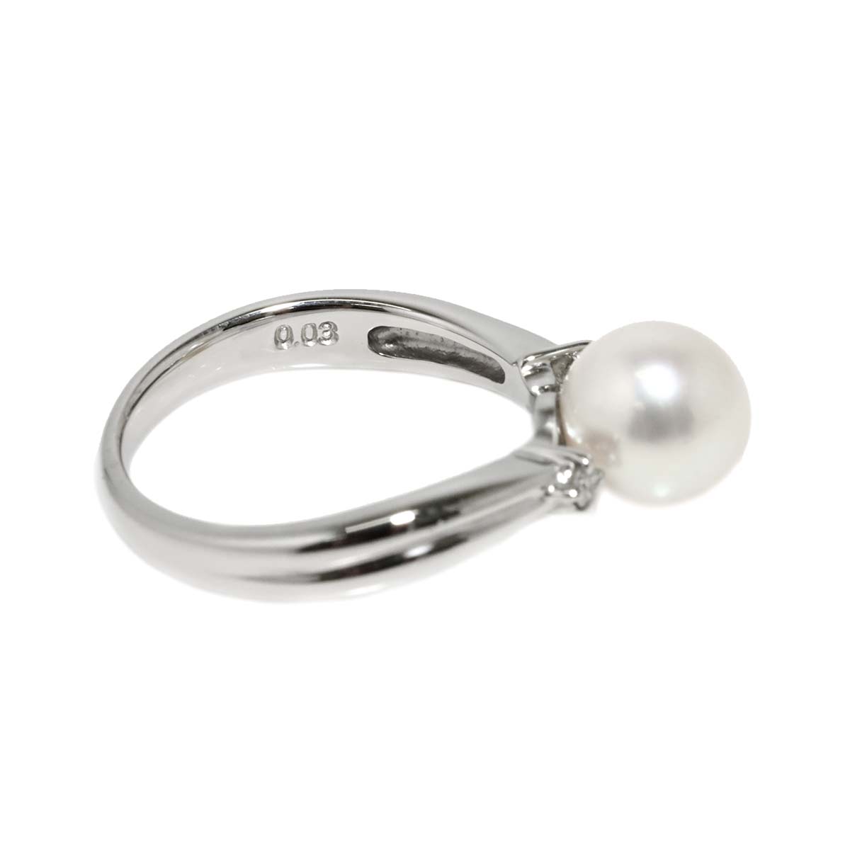 Akoya Pearl 7.6mm Diamond 0.03ct Ring Pt size5.25(US)