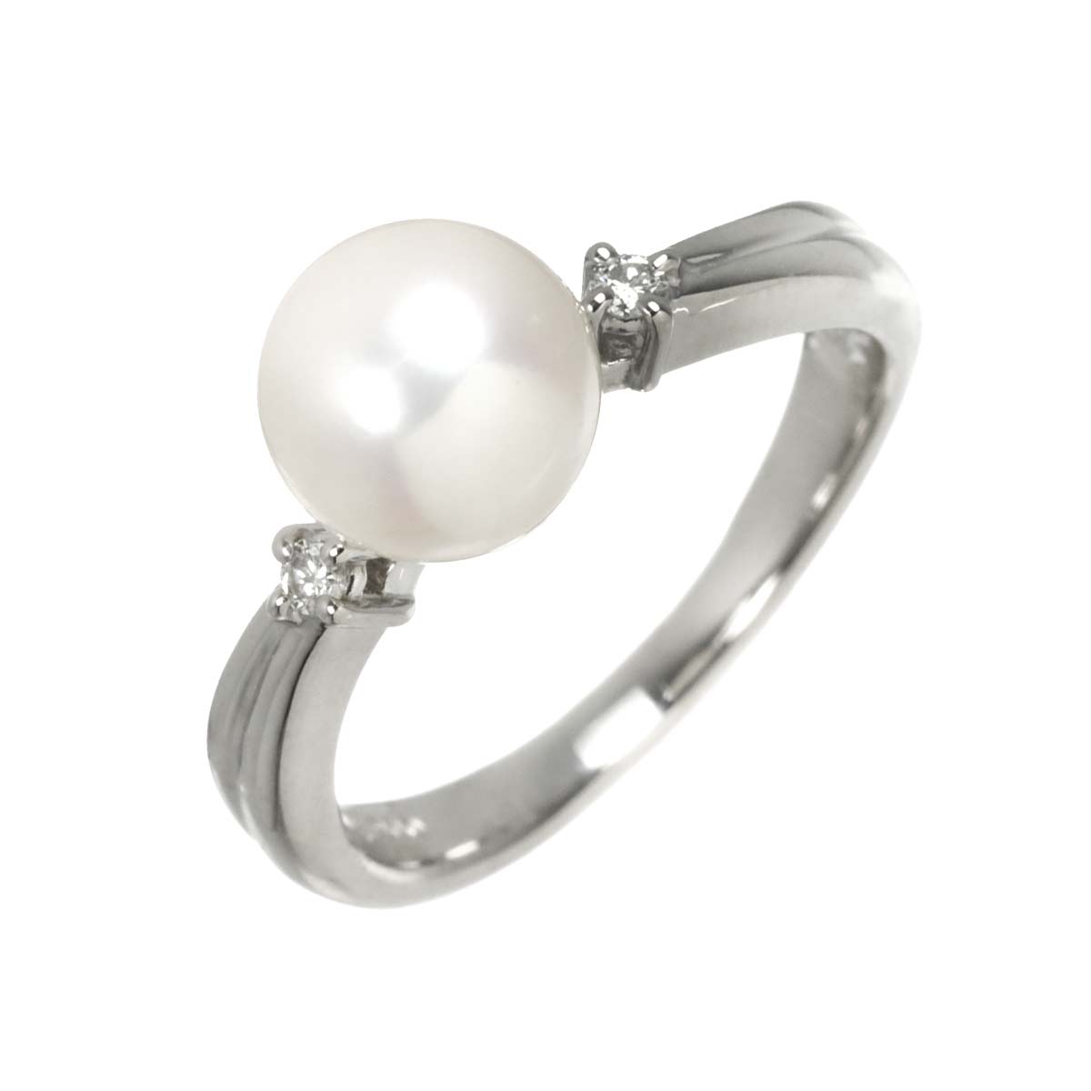 Akoya Pearl 7.6mm Diamond 0.03ct Ring Pt size5.25(US)