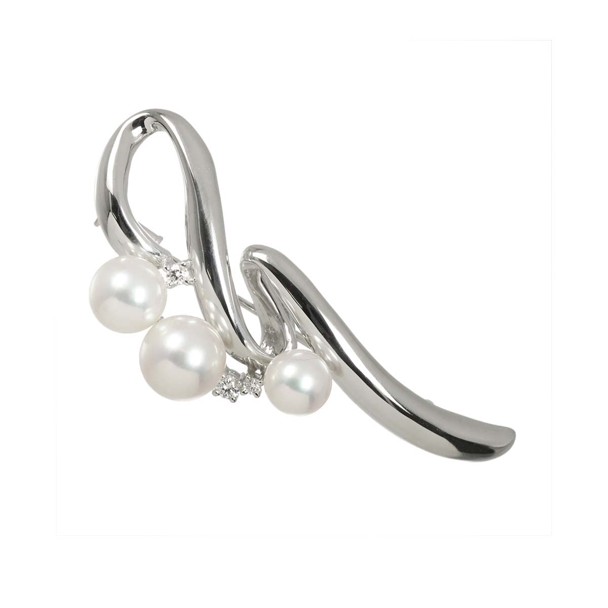 Akoya Pearl 7.9-6.1mm Diamond 0.07ct Brooch Pt Platinum