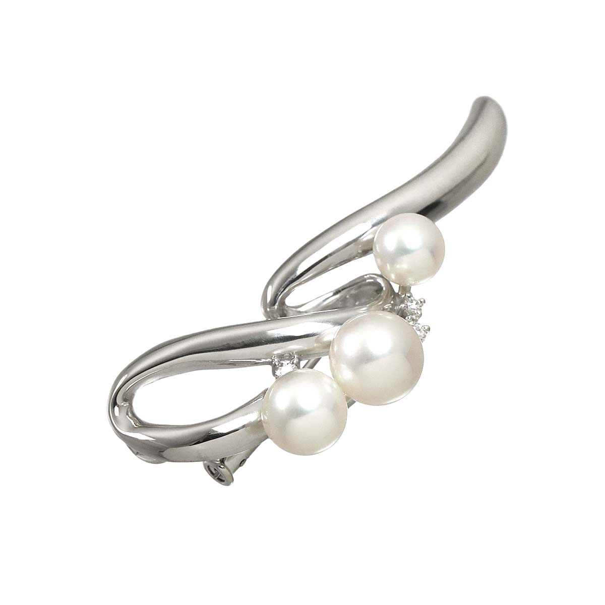 Akoya Pearl 7.9-6.1mm Diamond 0.07ct Brooch Pt Platinum