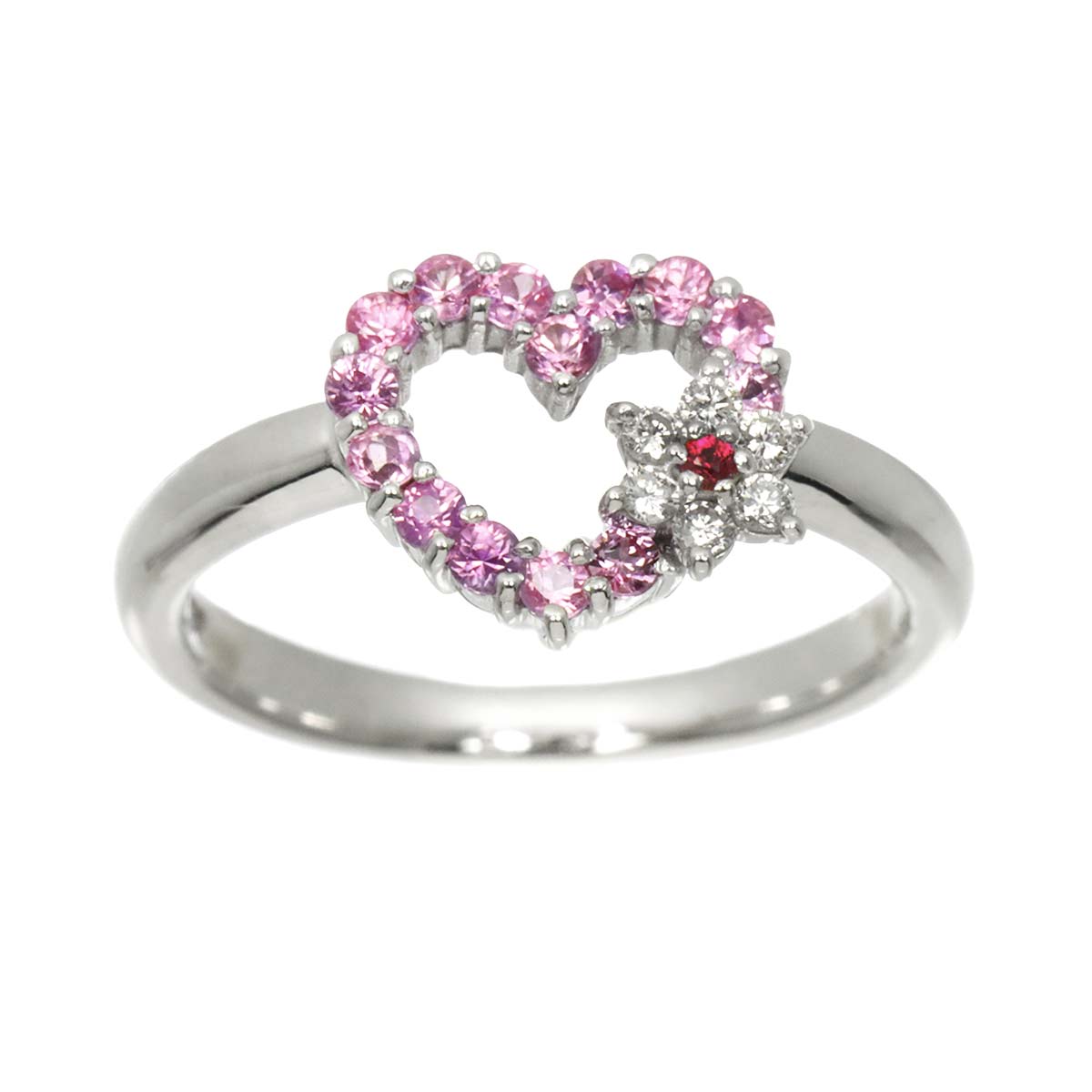 Sapphire 0.30ct Diamond 0.06ct Ruby Ring 18K WG 4.5(US)