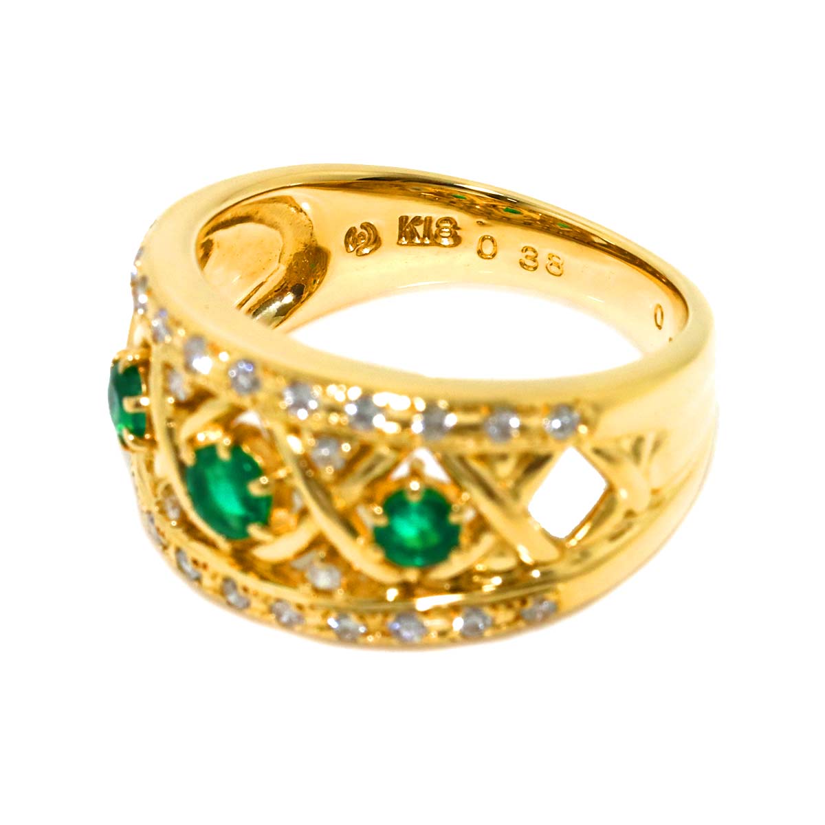 Emerald 0.38ct Diamond 0.25ct Ring 18K YG 750 Size5.5-5.75(US)