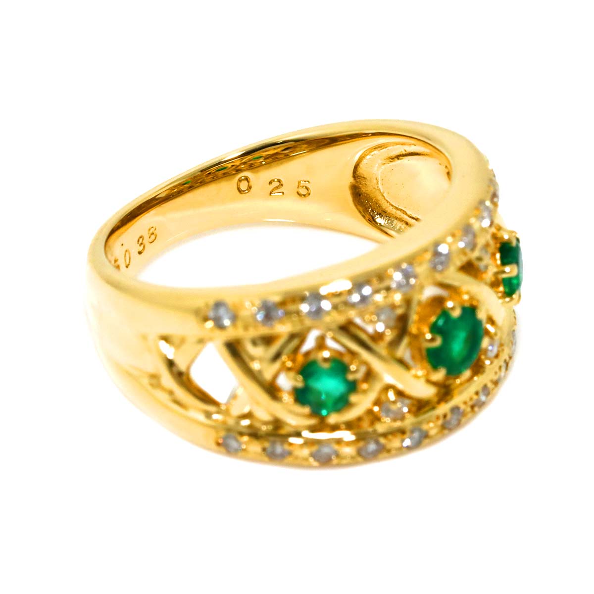 Emerald 0.38ct Diamond 0.25ct Ring 18K YG 750 Size5.5-5.75(US)