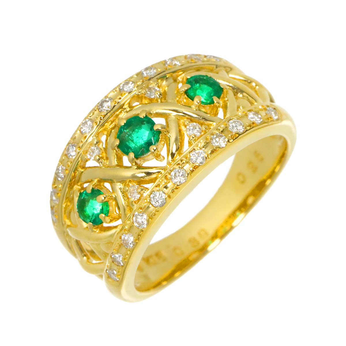 Emerald 0.38ct Diamond 0.25ct Ring 18K YG 750 Size5.5-5.75(US)