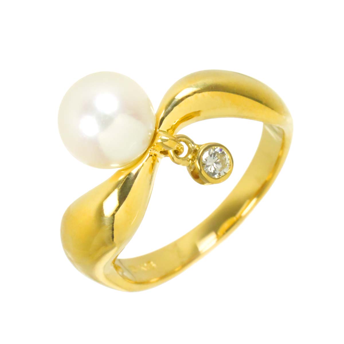 Akoya Pearl 7.1mm Diamond Ring 18K YG 750 Size5.25(US)