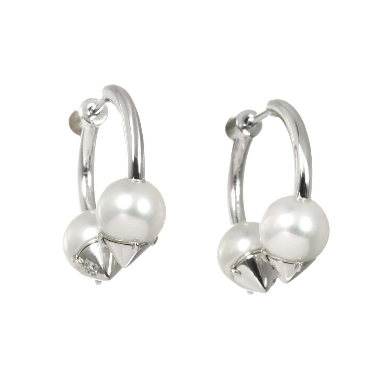 Akoya Pearl Diamond 0.01ctx4 Earrings Pierced 18K WG 750