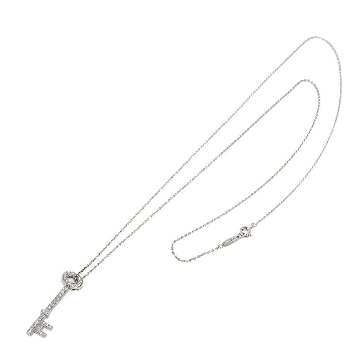 Oval Key Diamond Long Necklace Platinum