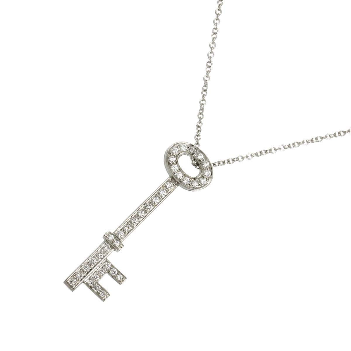 Oval Key Diamond Long Necklace Platinum