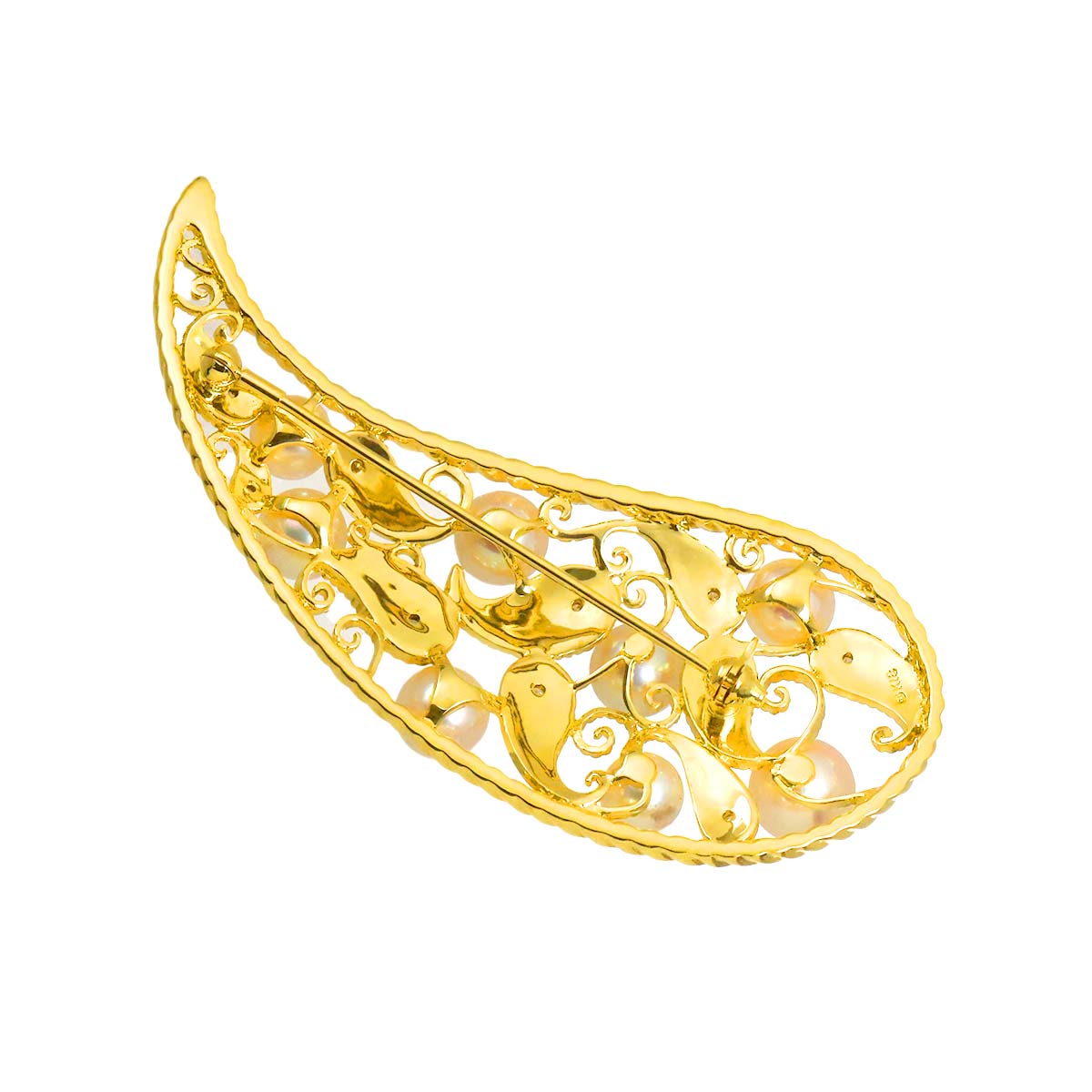 Akoya pearl 7.4-5.8mm Diamond Brooch 18K Yellow Gold 750