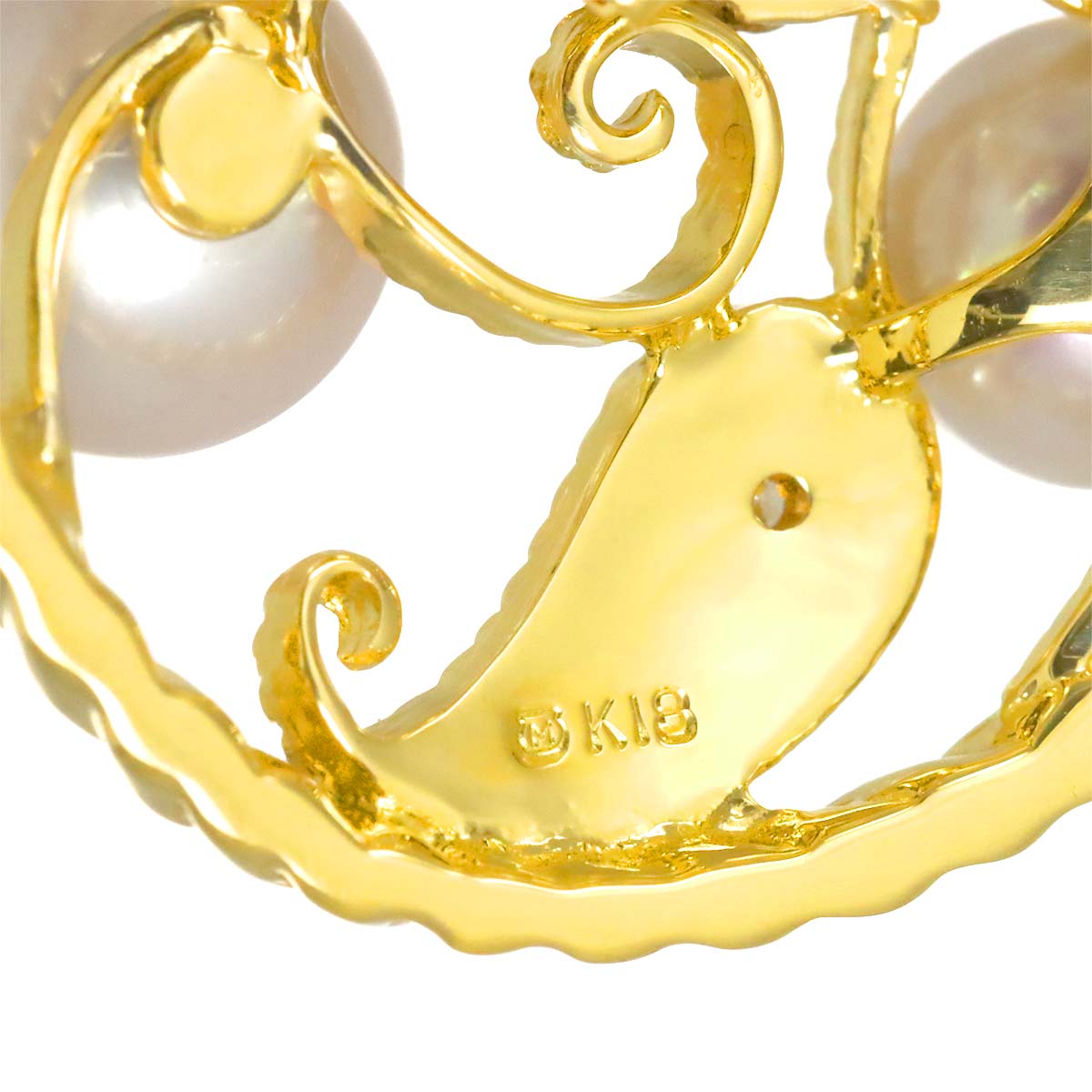 Akoya pearl 7.4-5.8mm Diamond Brooch 18K Yellow Gold 750