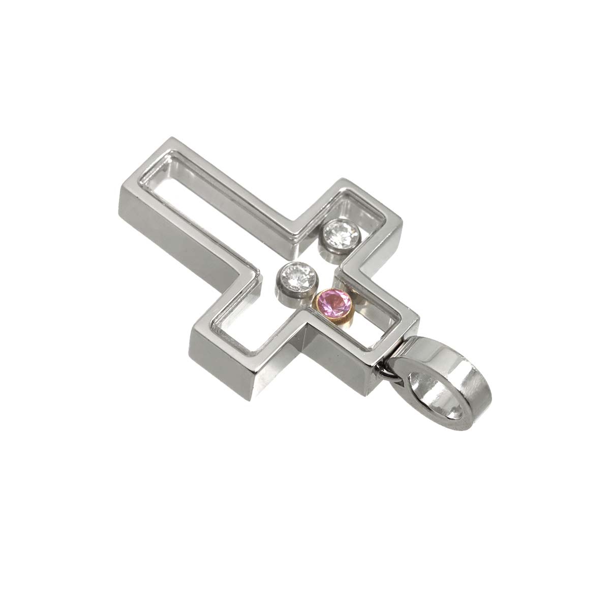 Happy Diamond cross Sapphire Pendant Top 18K WG PG 750