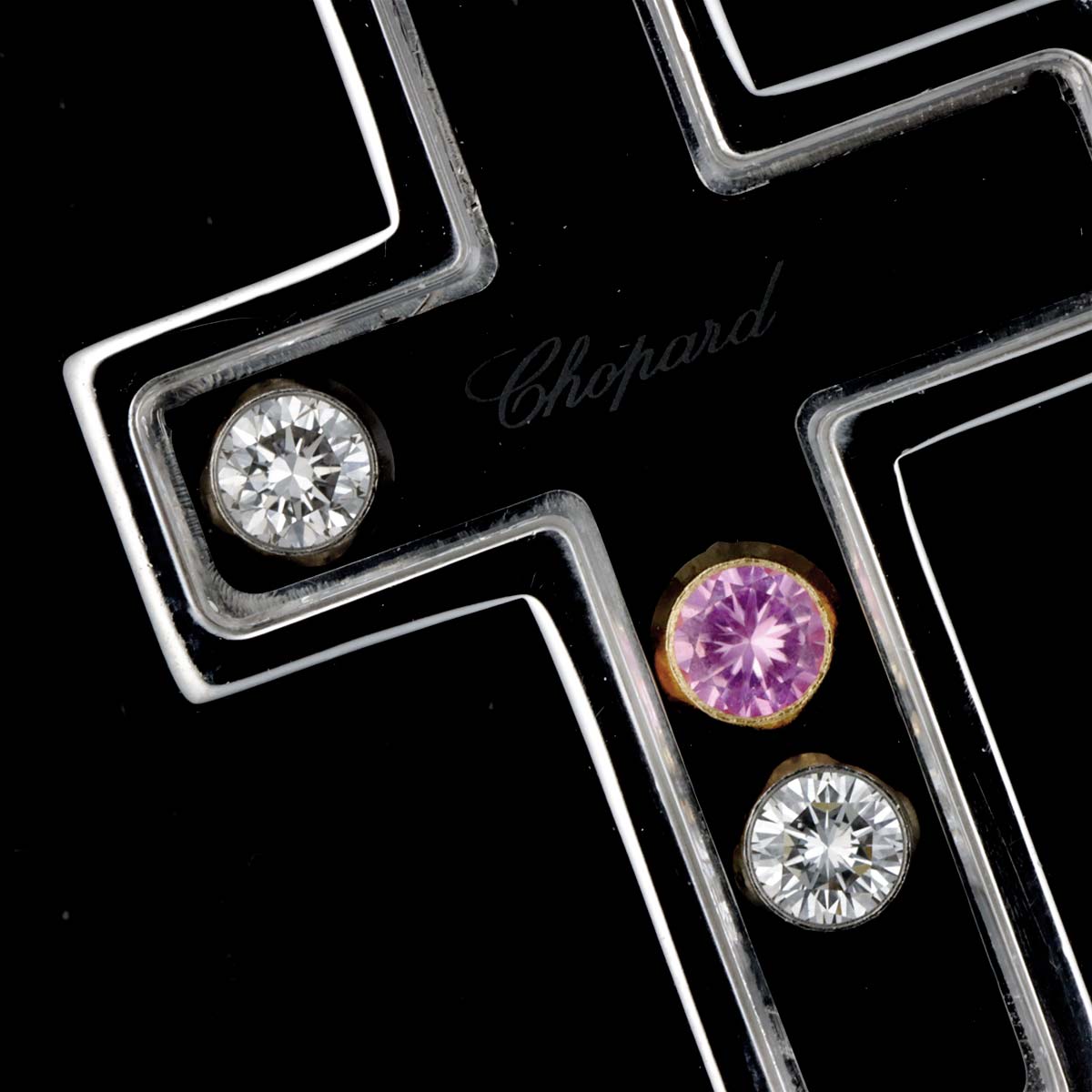 Happy Diamond cross Sapphire Pendant Top 18K WG PG 750