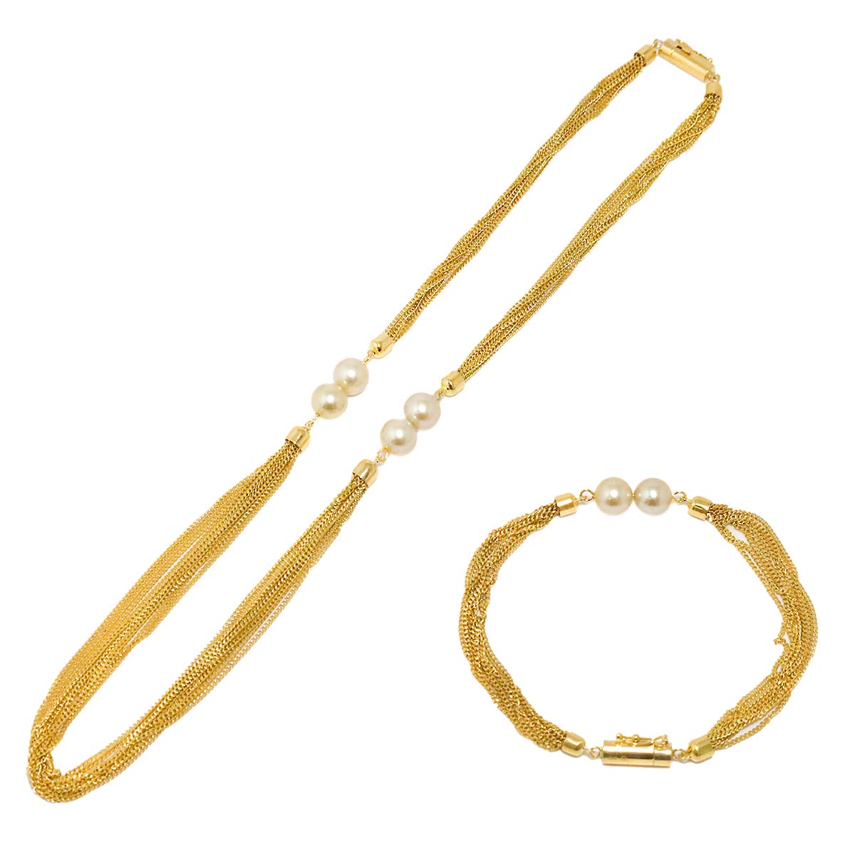 Akoya Pearl 6.8mm Necklace Bracelet 18K YG 750