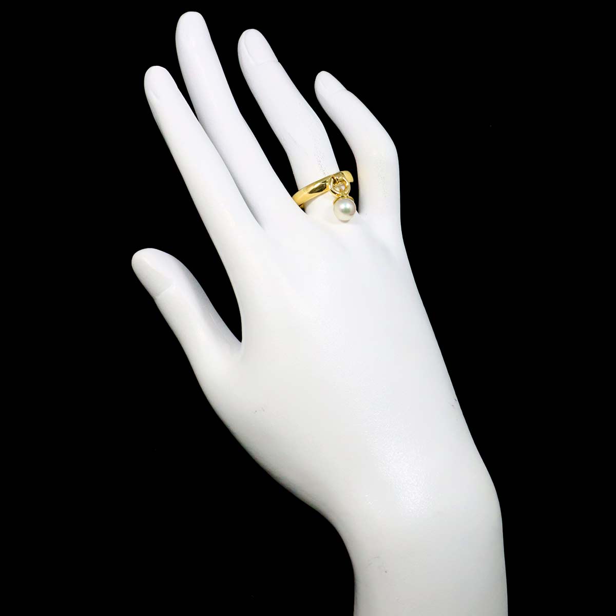 Door knock Akoya Pearl Ring 18K YG 750 Size6.25-6.5(US)