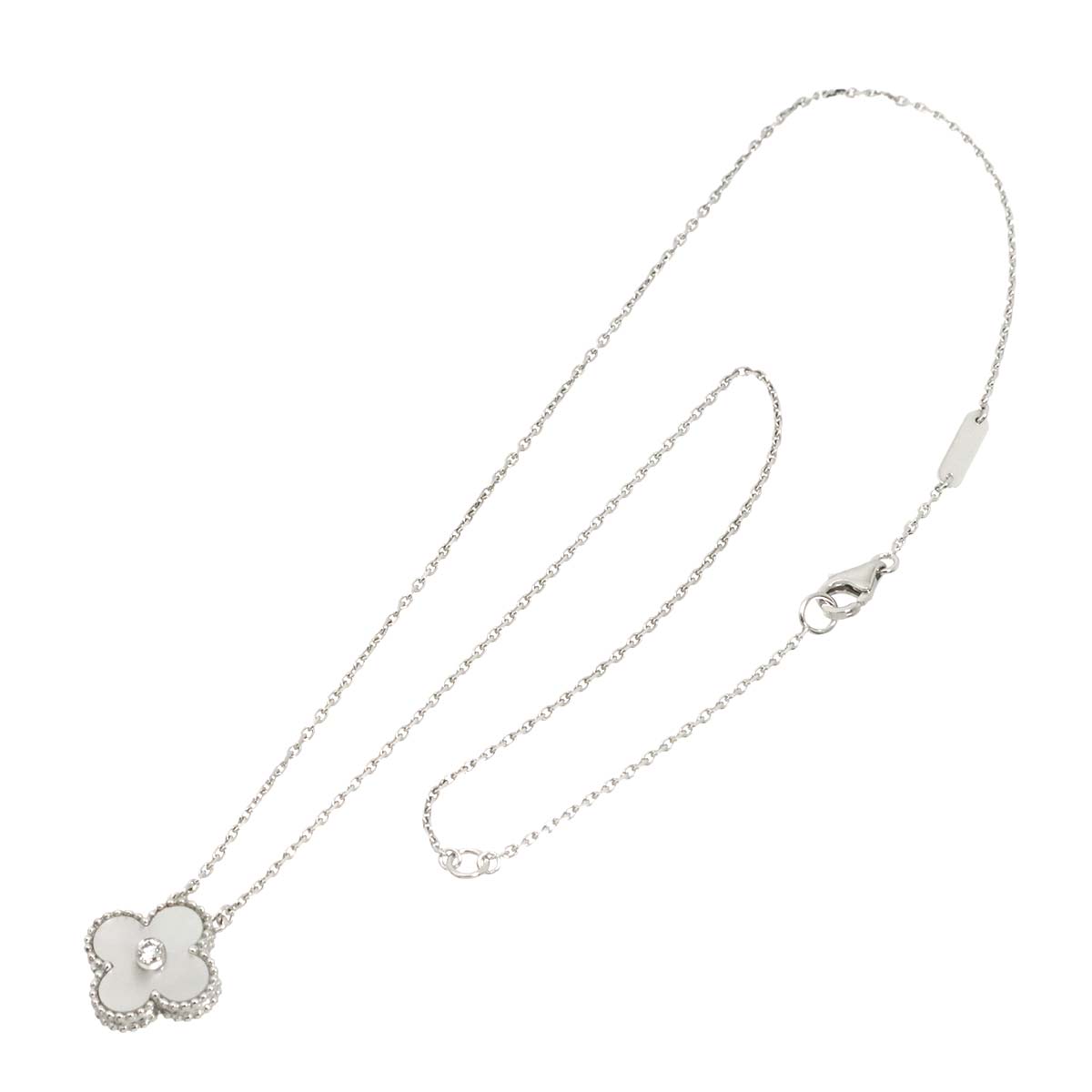 Vintage Alhambra MOP Diamond Necklace 18K WG 750