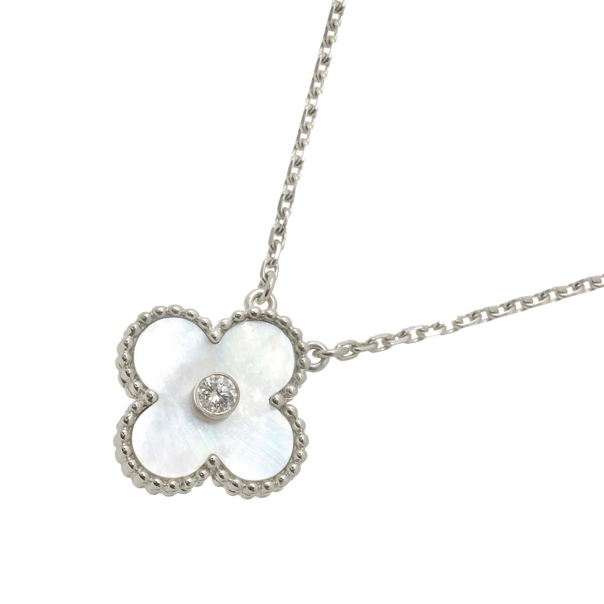 Vintage Alhambra MOP Diamond Necklace 18K WG 750