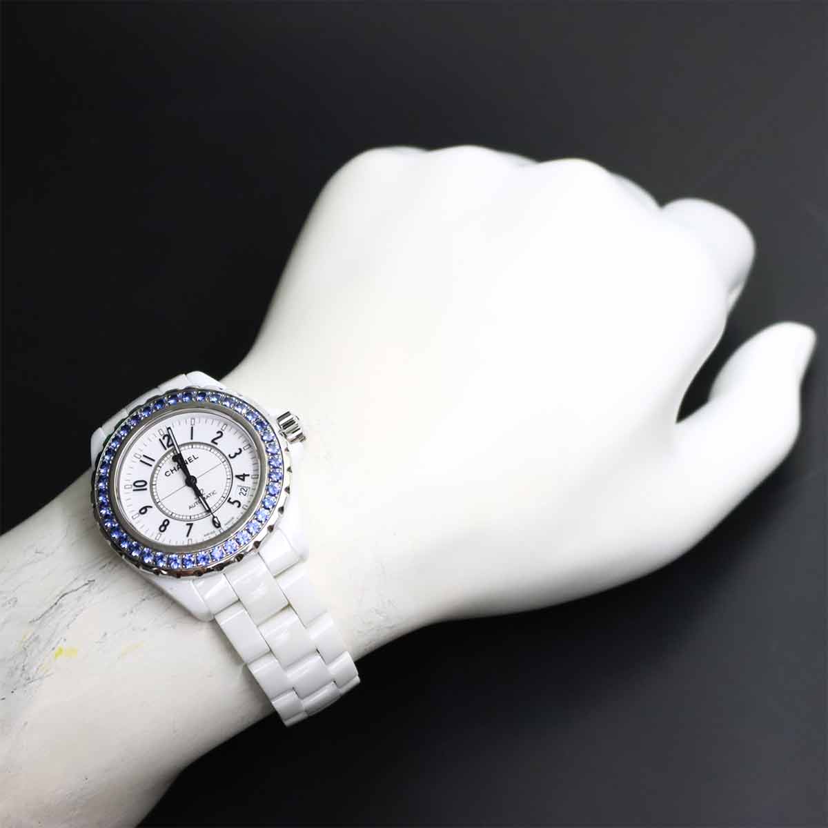 J12 H1180 Blue Sapphire Bezel Automatic White Dial Mens Watch