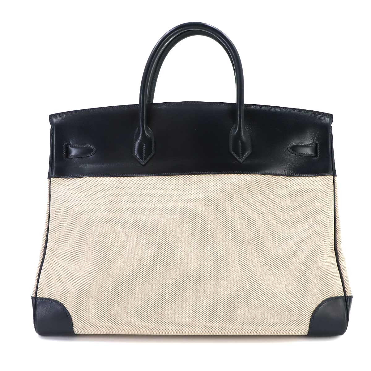 Birkin 40 Box Calf Toile H Bleu Marine Beige Hand Bag Vintage