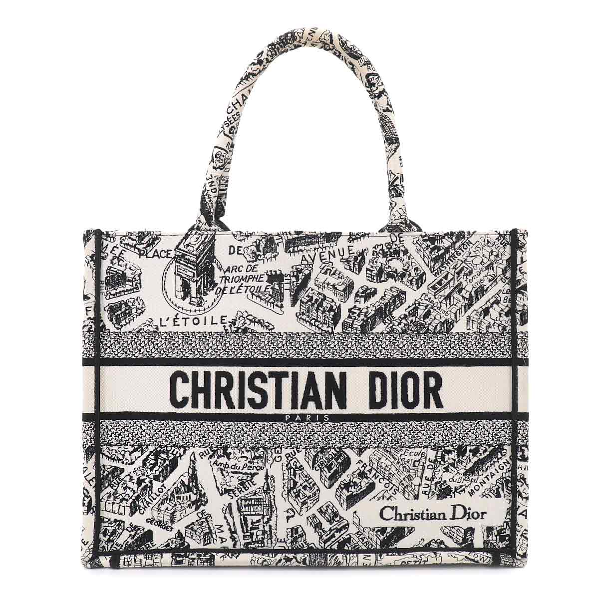 Plan de Paris Book Tote Bag Medium Canvas White Black