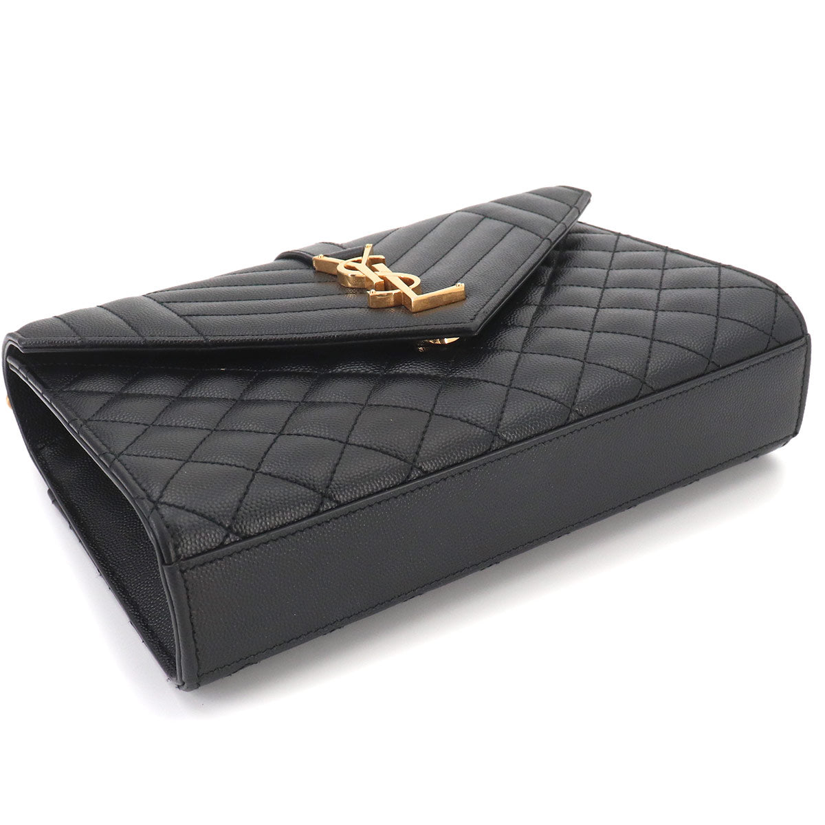 Envelope Medium Chain Shoulder Bag Leather Black 600185