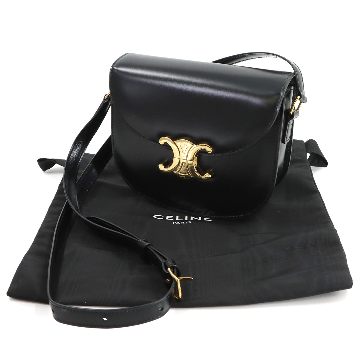 CELINE Triomphe Teen Besace Shoulder Bag Leather Black 110413BF4