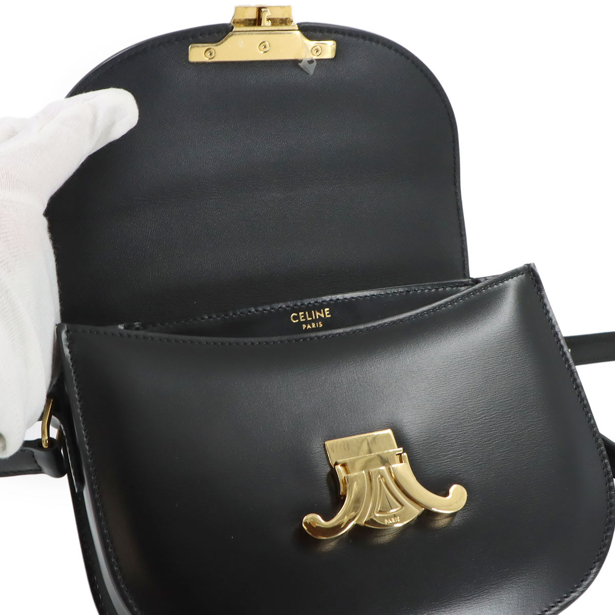 CELINE Triomphe Teen Besace Shoulder Bag Leather Black 110413BF4