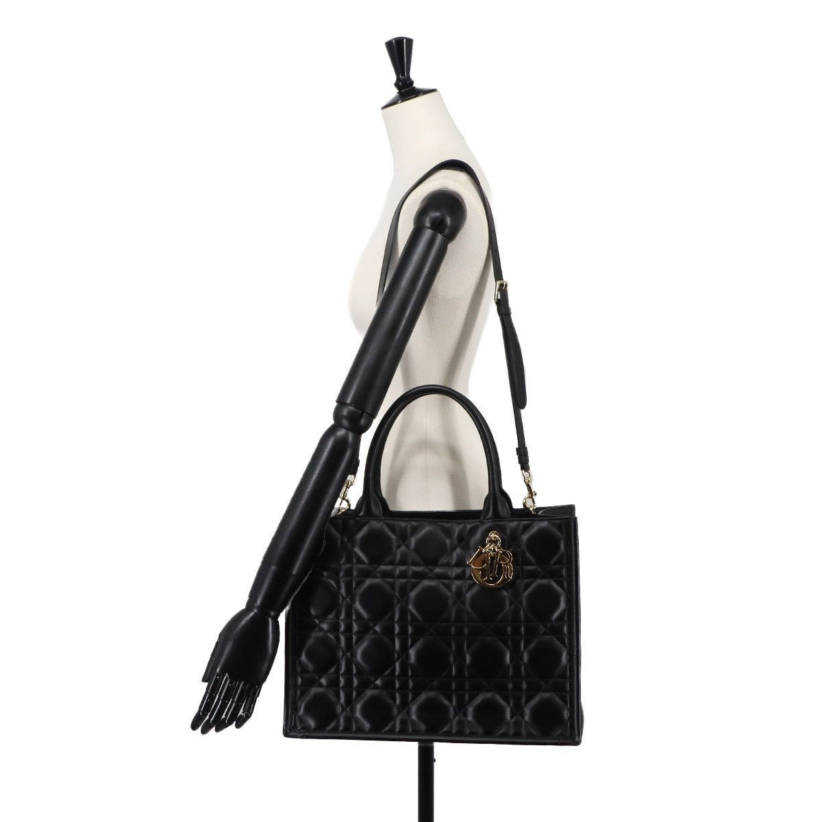 Macrocannage Book Tote Shoulder Medium Bag Leather Black