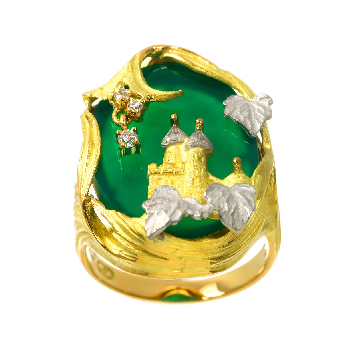 Chalcedony Diamond Ring 18K YG 750 Pt size6(US)