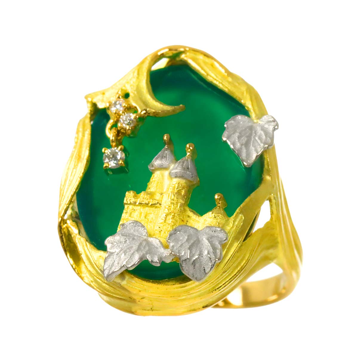 Chalcedony Diamond Ring 18K YG 750 Pt size6(US)