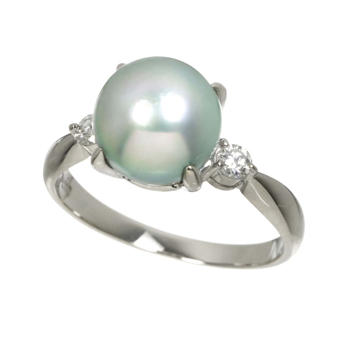 Black Pearl 9.3mm Diamond 0.14ct Ring Platinum size6.75(US)