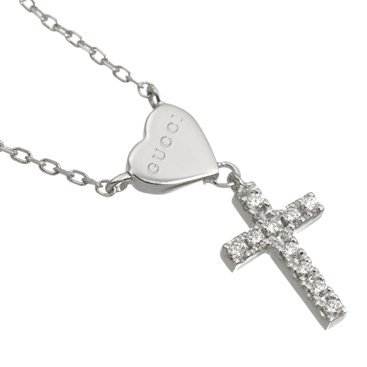 Heart Cross Diamond Necklace 18K White Gold 750