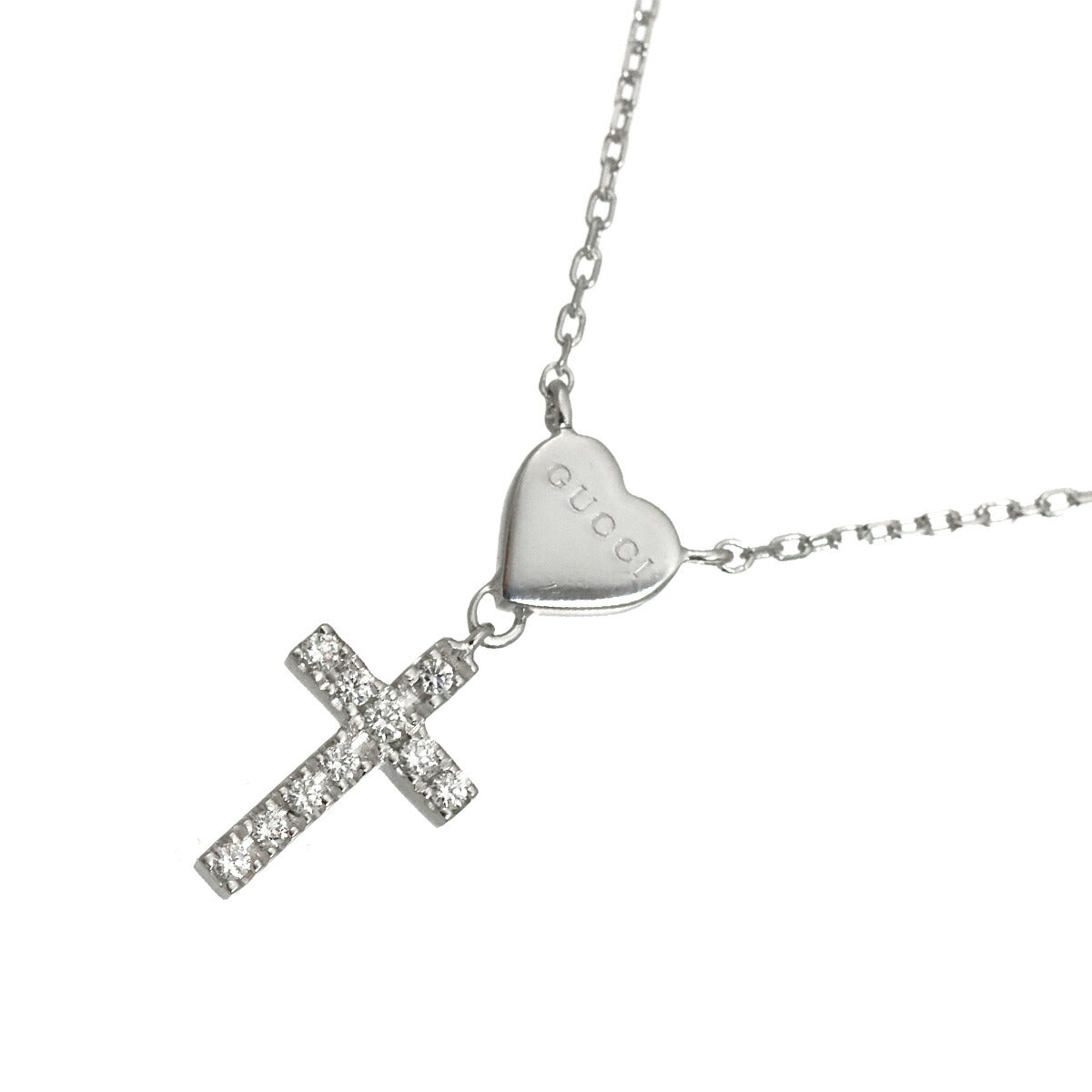 Heart Cross Diamond Necklace 18K White Gold 750