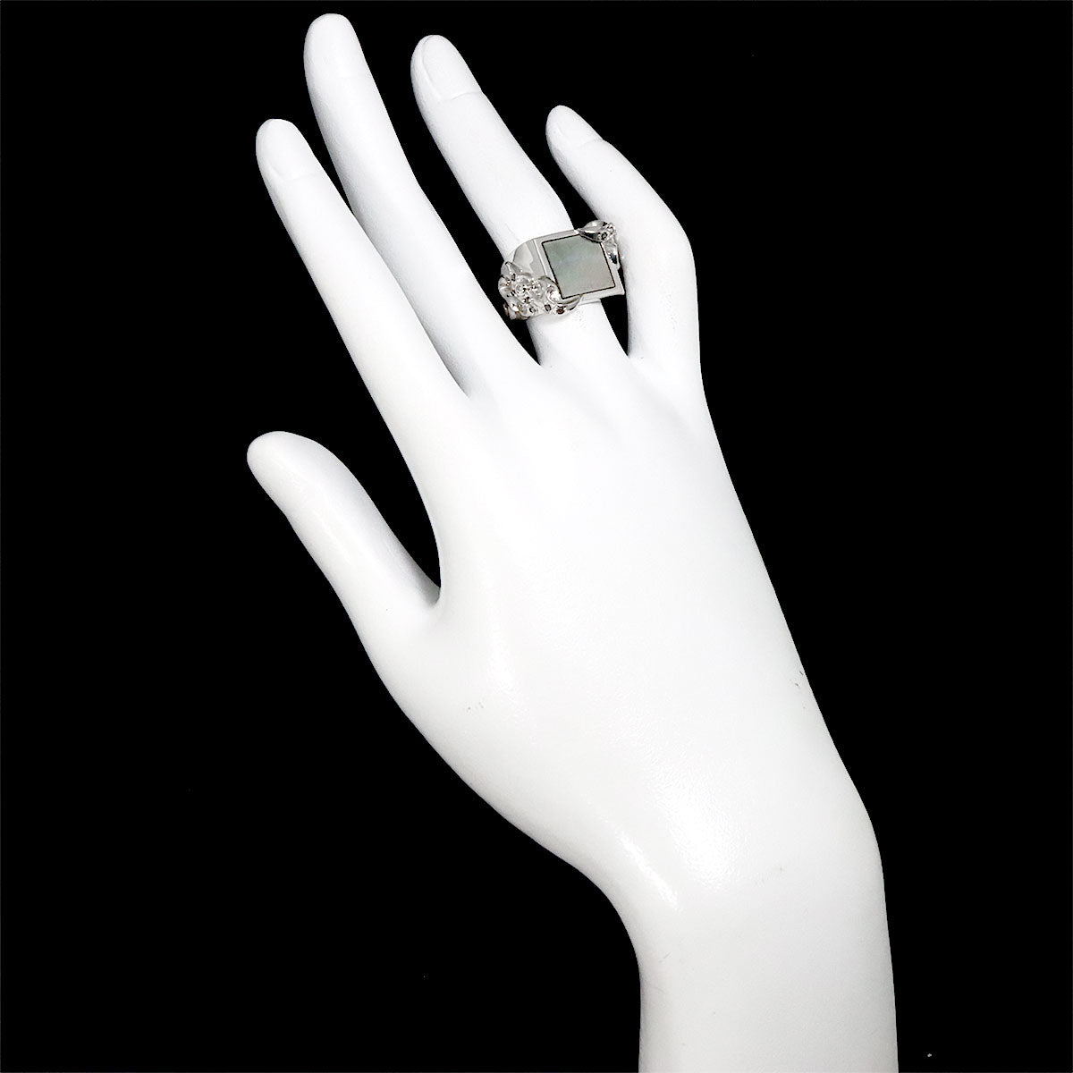 MOP Diamond 0.08ct/0.02ct Ring 18K White Gold 750 size4.75-5(US)