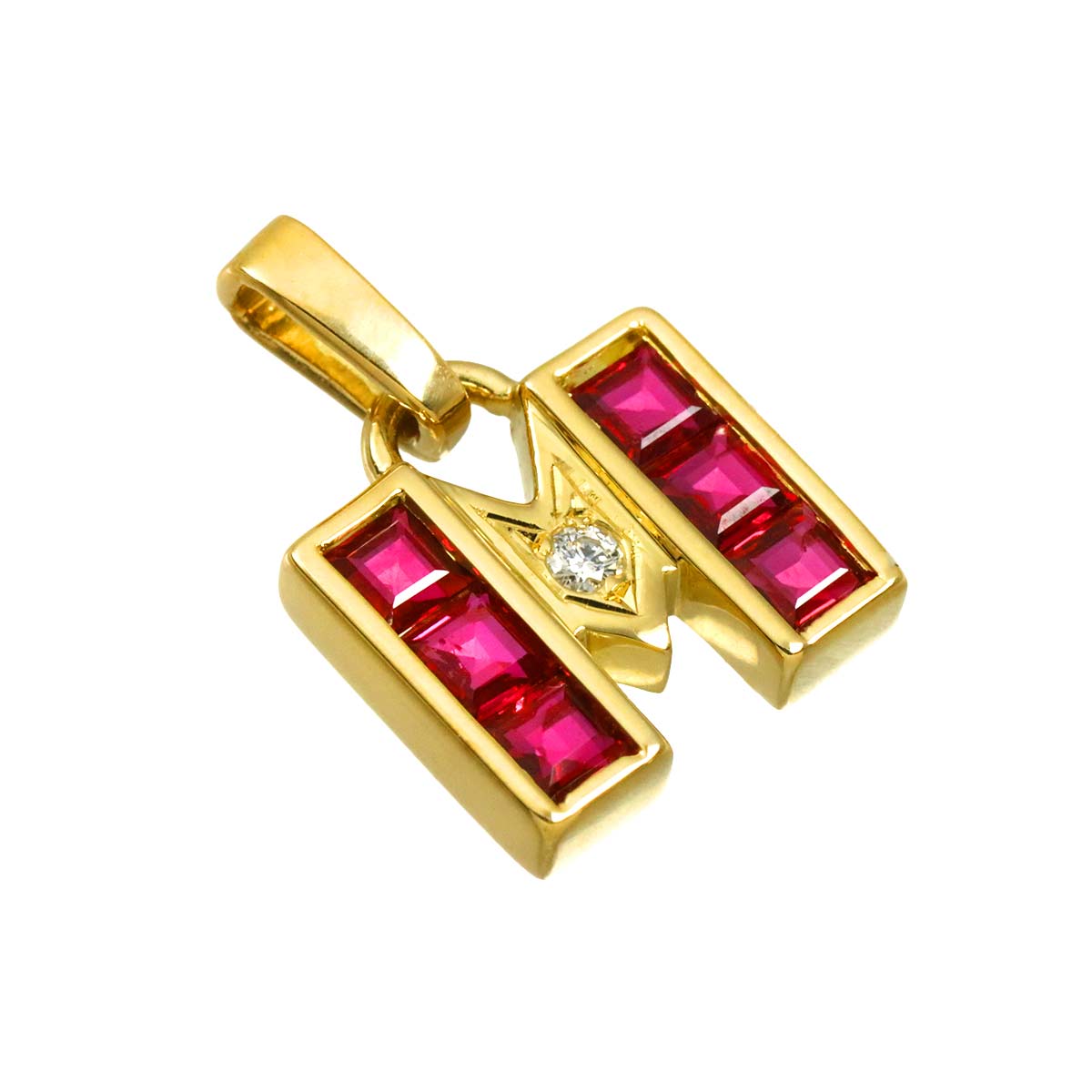 Ruby Diamond Pendant Top 18K Yellow Gold 750