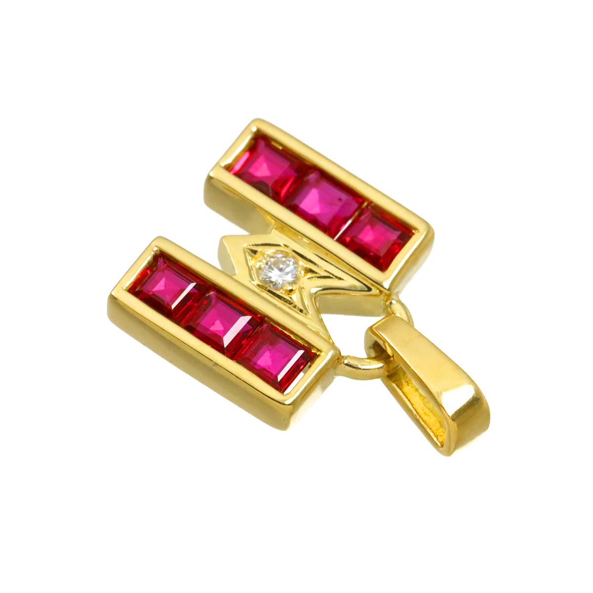 Ruby Diamond Pendant Top 18K Yellow Gold 750