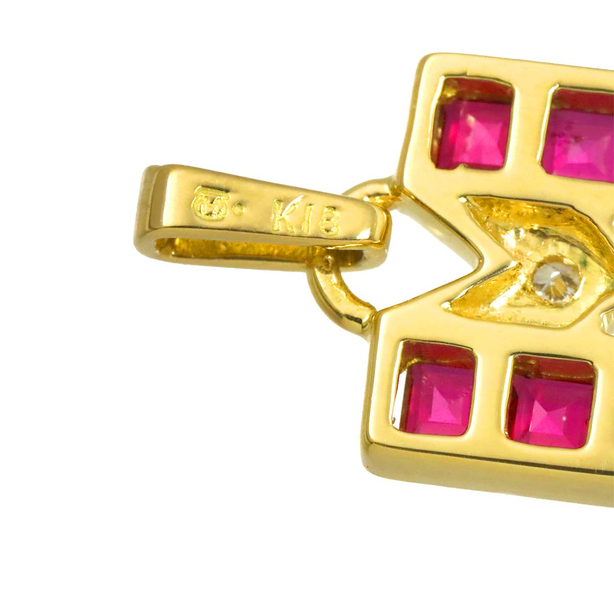 Ruby Diamond Pendant Top 18K Yellow Gold 750