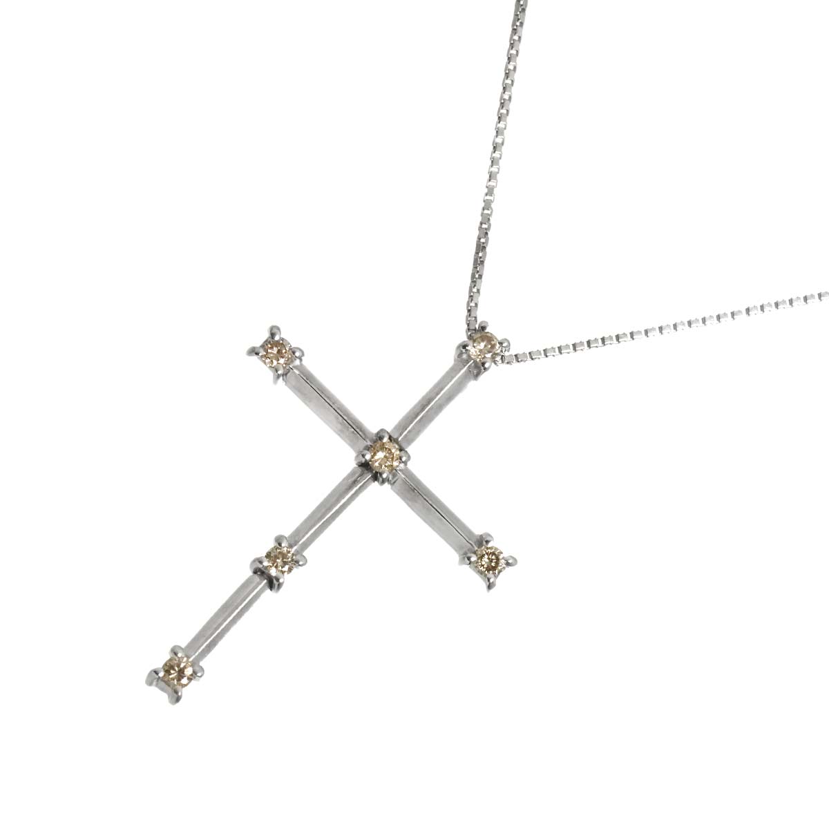 Cross Diamond Necklace 18K White Gold 750