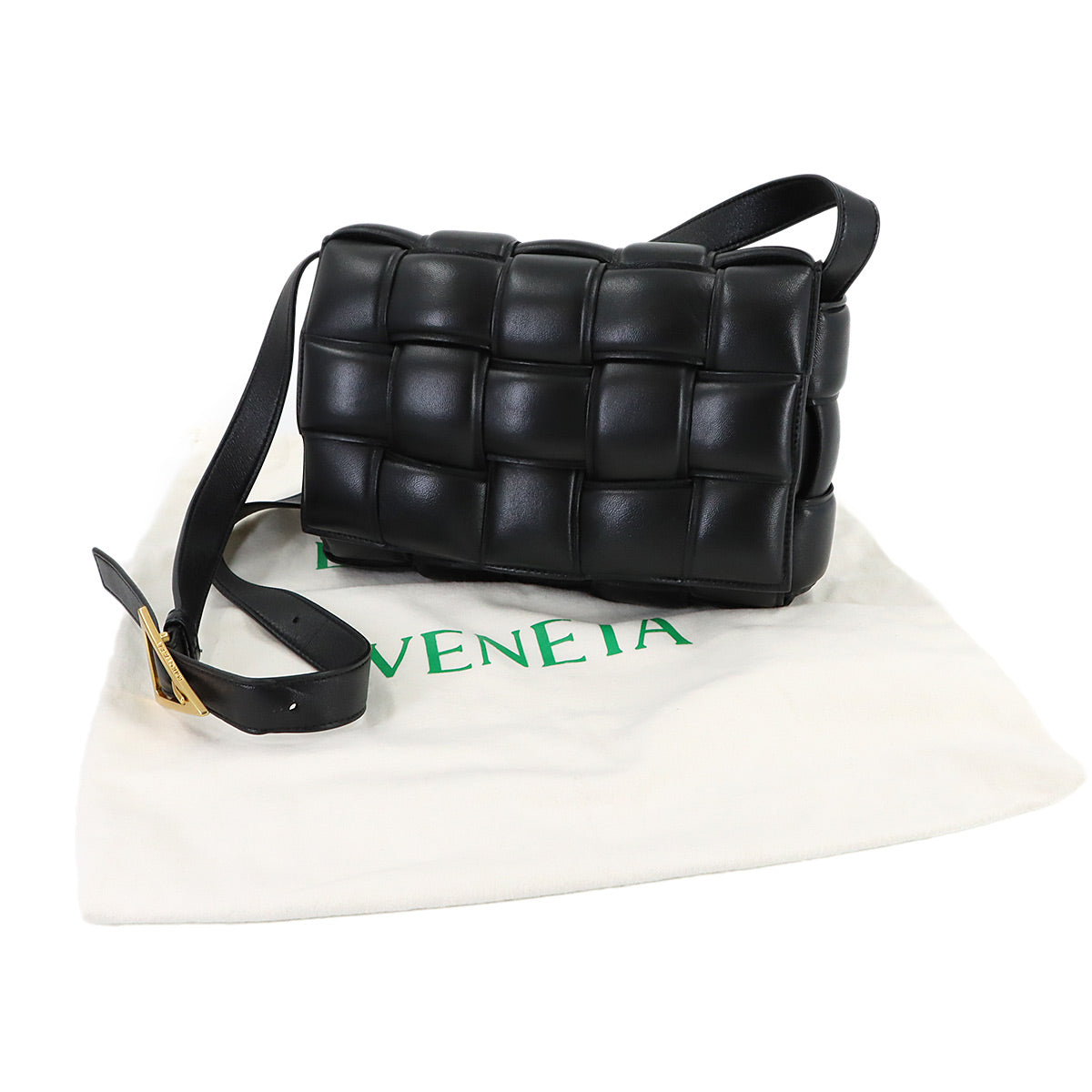 Intrecciato Padded Cassette Shoulder Bag Black 591970