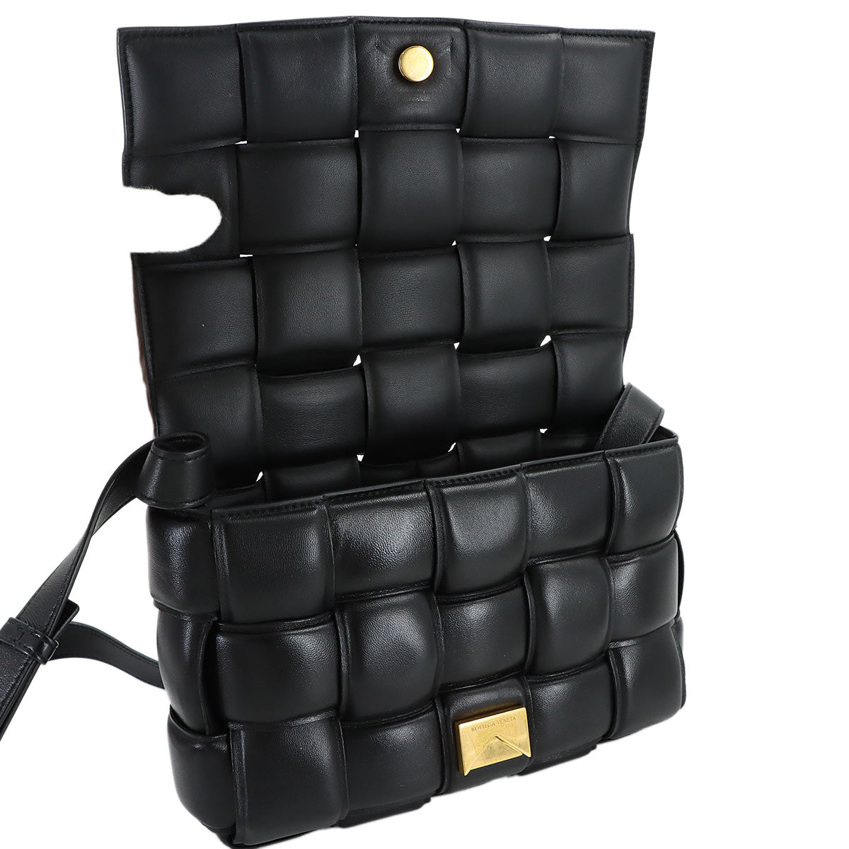 Intrecciato Padded Cassette Shoulder Bag Black 591970