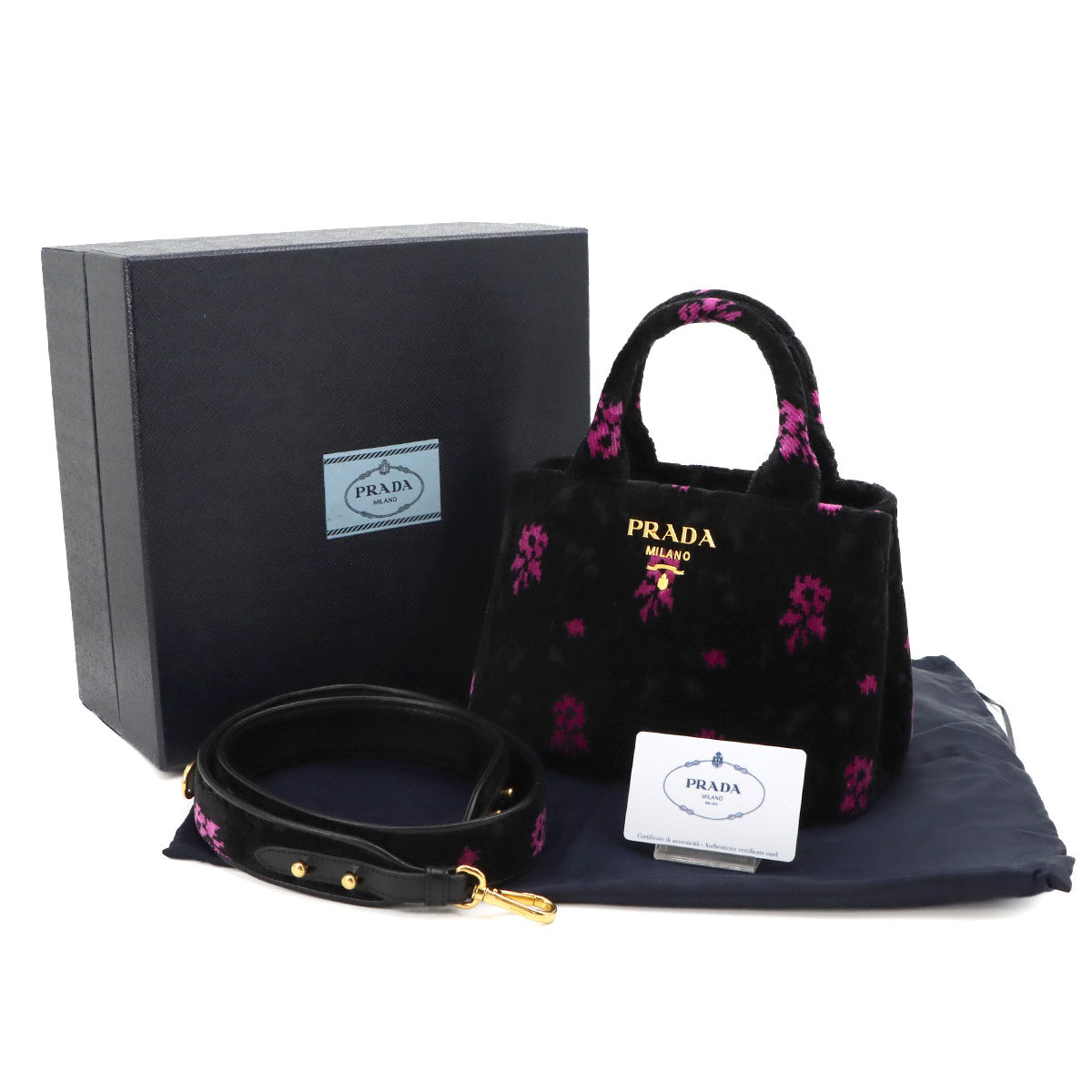 Canapa Mini Hand Shoulder Bag Velour Leather Nero Pink 1BA038