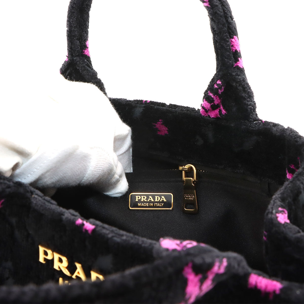 Canapa Mini Hand Shoulder Bag Velour Leather Nero Pink 1BA038