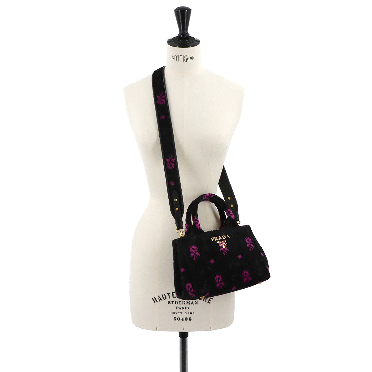 Canapa Mini Hand Shoulder Bag Velour Leather Nero Pink 1BA038