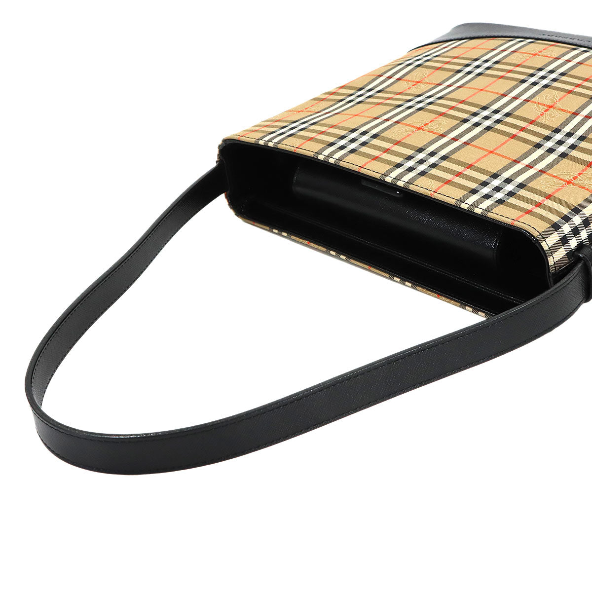 Plaid Shoulder Bag Canvas Leather Beige Black Haymarket